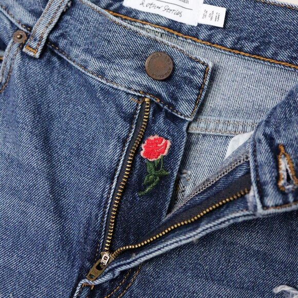 & Other Stories High Waist Distressed Slim Fit Denim Jean Mid Blue Size 28 $119 - Picture 10 of 15